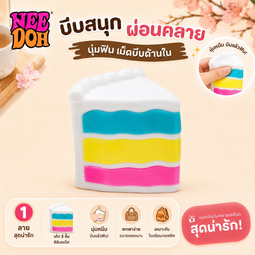 Schylling NeeDoh Peace O Cake ของเล่นบีบคลายเครียด ทรงเค้กน่ารัก นุ่มเด้ง สีสันสดใส บีบเพลิน เหมาะสำหรับโต๊ะเรียน ออฟฟิศ