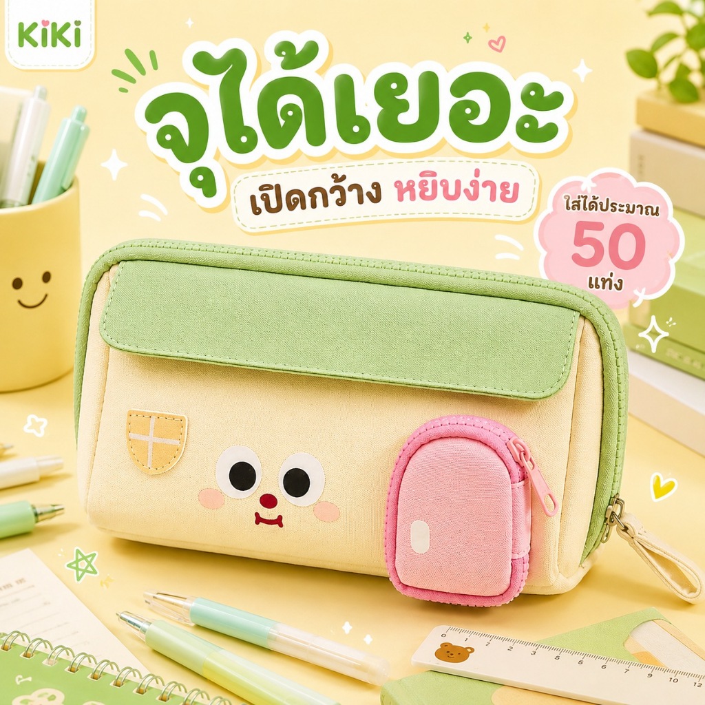 KiKi กระเป๋าดินสอ จุเยอะ เปิดกว้าง กระเป๋าใส่เครื่องเขียน กล่องดินสอ นักเรียน กันน้ำ พกพาง่าย