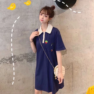 ✿♥ชุดคลุมท้องแฟชั่นเกาหลี (DR-507) ผ้าคอตต้อนคอปก มีกระเป๋าหน้า ผ้าเนื้อนิ่ม