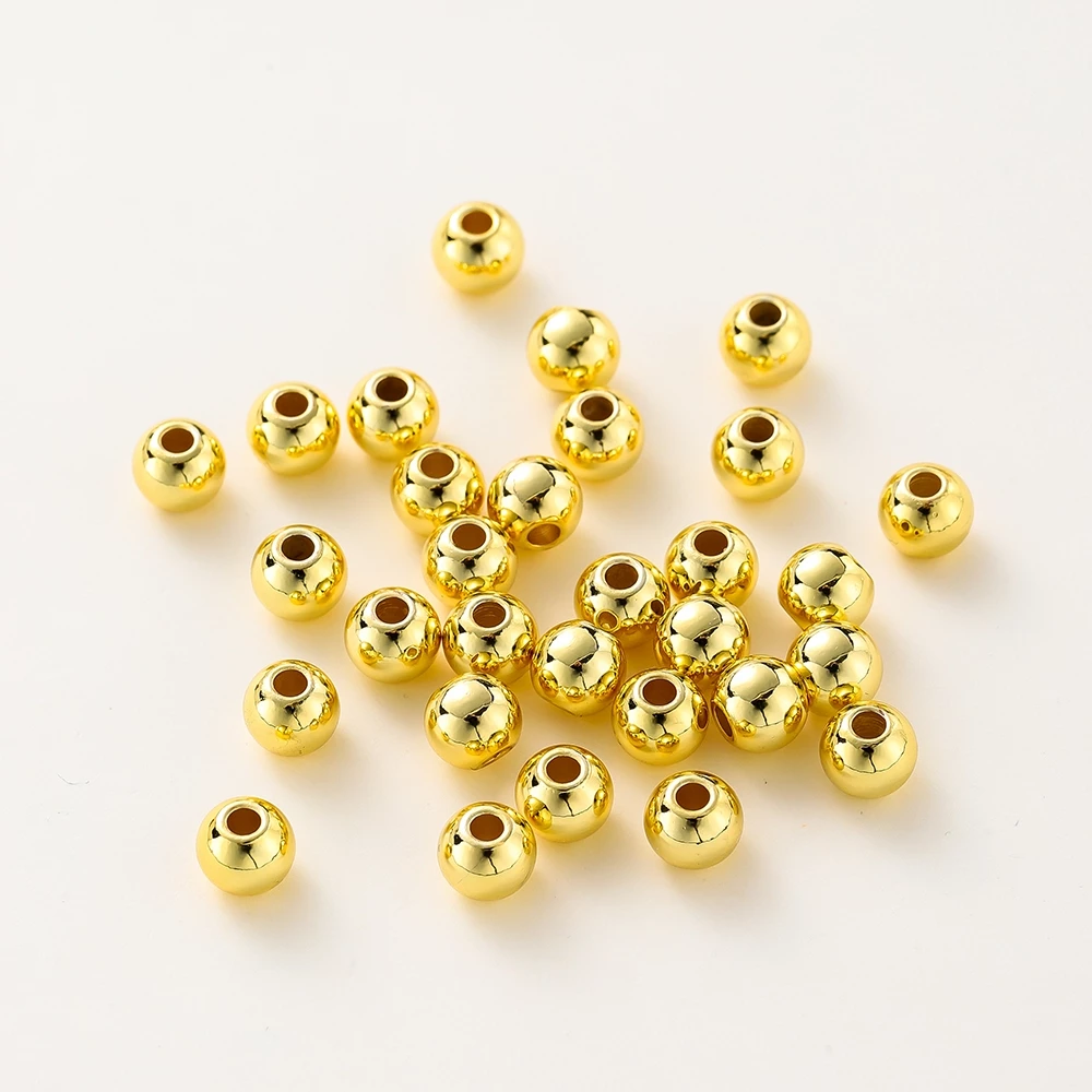 100 ชิ้น ลูกปัดทองแดง ชุบทอง 18K สําหรับสร้อยข้อมือ DIYลูกปัด 2/2.5/3/4/5/6/8mm