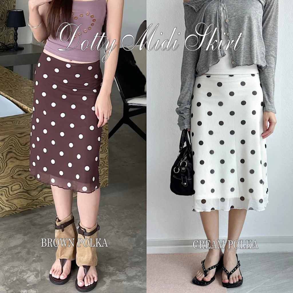 Choosedress A0582 Dotty Midi Skirt กระโปรงลายจุดมีซับด้านใน