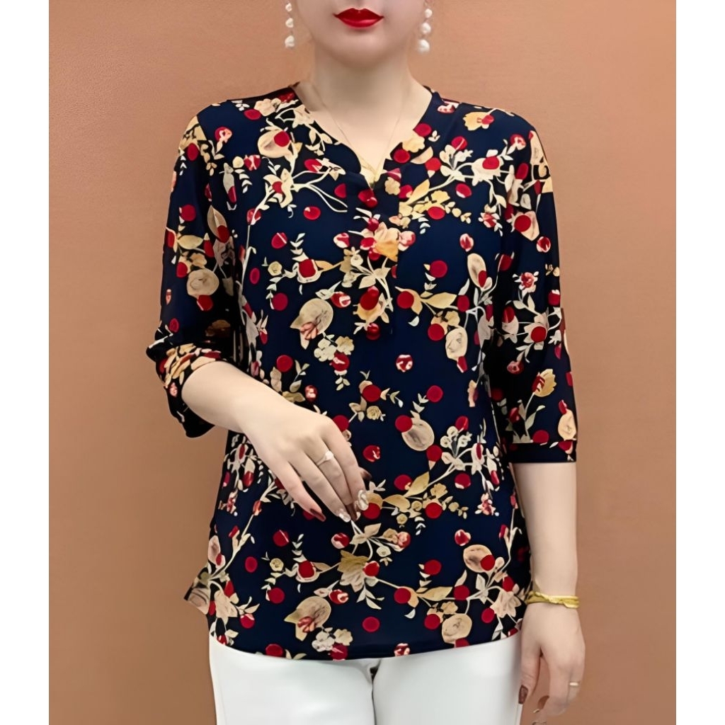 เสื้อคุณผู้หญิง แขนสามส่วน ลายแจ่มสวย สีสดใส ผ้ายืดเกาหลีเนื้อนุ่ม สัมผัสสบาย ไม่ยับไม่ต้องรีดค๊า การันตรีสวยเเละดีค่ะ🌺🥰