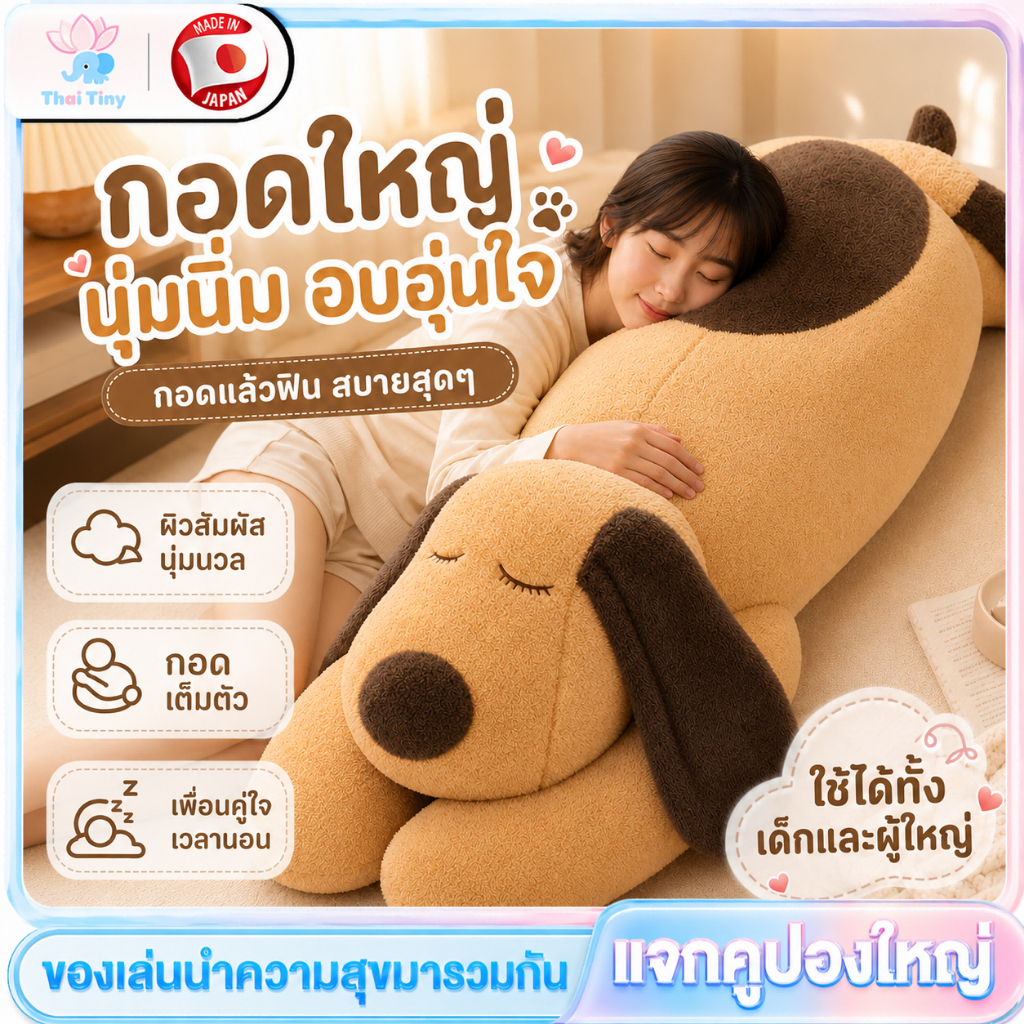 Beige ตุ๊กตาหมอนข้าง หมอนตุ๊กตาสุนัข หมอนกอด ตุ๊กตายาวตัวใหญ่ นุ่ม พร้อมส่ง 110/130/150ซม.