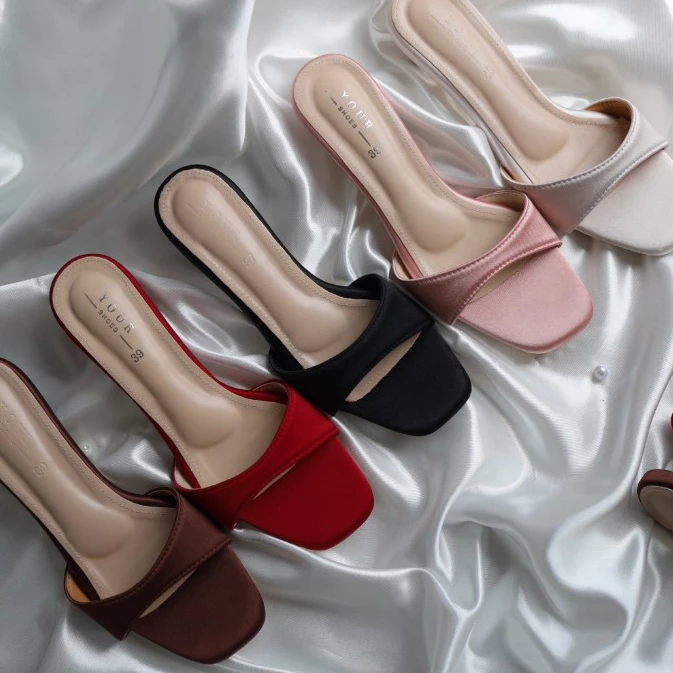 YOURSHOES N47 / รองเท้าส้นสูง 1นิ้ว รองเท้าผ้าซาติน รองเท้าออกงาน