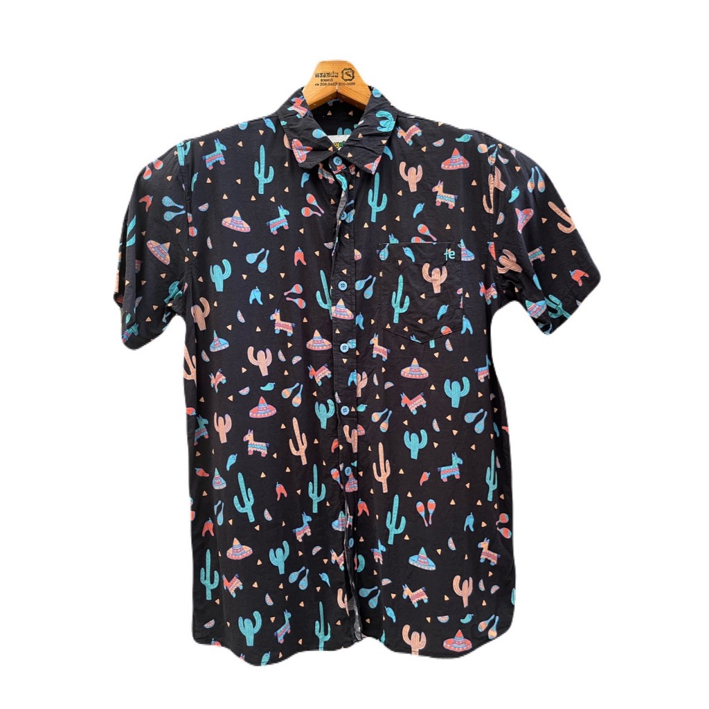 เสื้อฮาวาย อก42 ไหล่18 ยาว29 สีดำ แบรนด์ Tipsyelves Cotton+Rayon (V04) มือสอง
