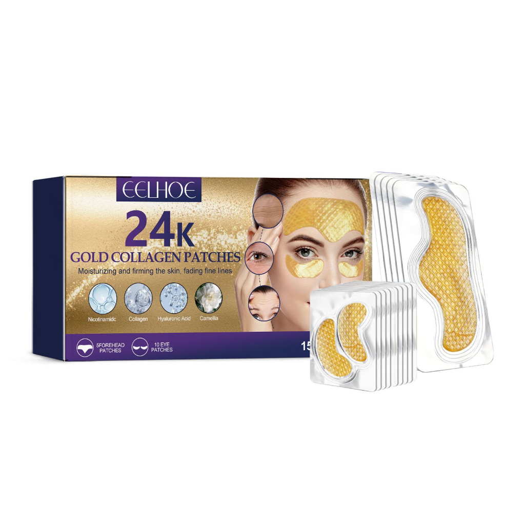 EELHOE มาส์กหน้าทอง 24K ผสมคอลลาเจน 15 แผ่น ชุ่มชื้นเติมน้ำผิว สัมผัสนุ่มเรียบเนียน ส่วนผสมละมุน