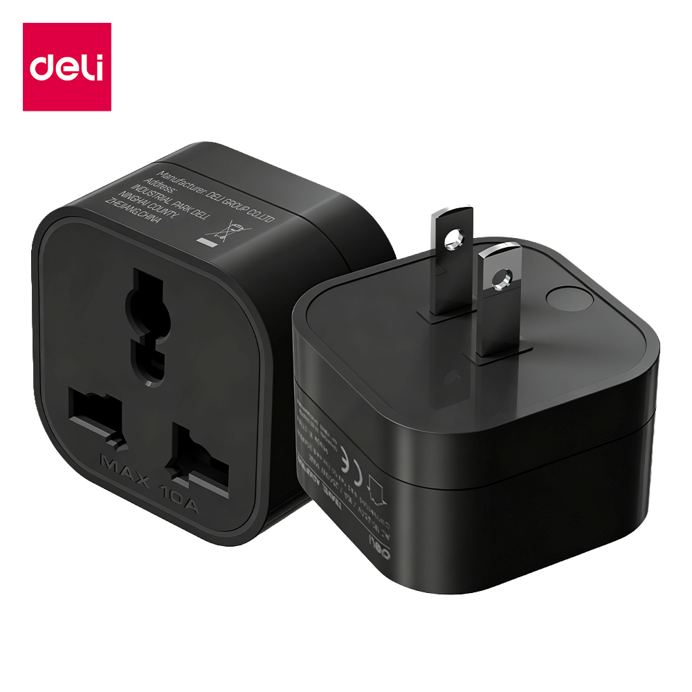 Deli ปลั๊กแปลง อแดปเตอร์ หัวแปลงปลั๊กไฟ EU US  อแดปเตอร์แบบรวม ทนความร้อน Travel Adapter