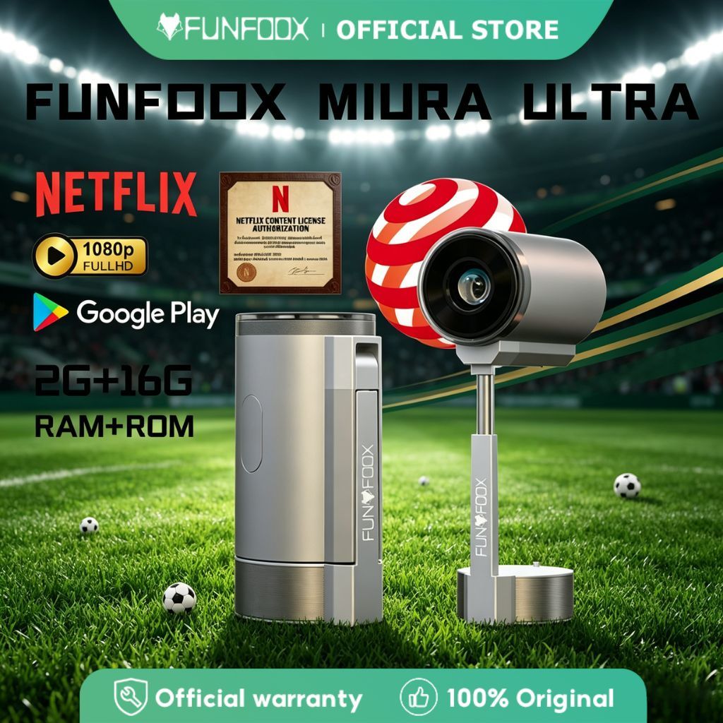 มินิโปรเจคเตอร์ FUNFOOX MIURA-Ultra 4K Native 1080P ดู Netflix ได้เลย Wi-Fi 6 Android13 ประกัน 1 ปี ของแท้
