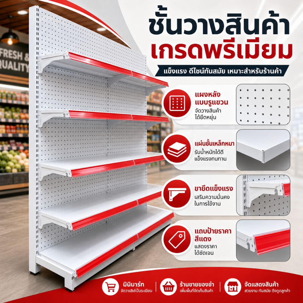ชั้นวางโลหะ 5 ชั้น ชั้นวางของในซุปเปอร์มาร์เก็ต สำหรับซูเปอร์มาร์เก็ต วางขนม ใช้ในครัว อเนกประสงค์ ชั้นเก็บของสำหรับร้า
