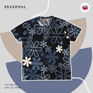 เสื้อแตงโม (SUIKA) เสื้อยืดคอกลมแขนสั้น พิมพ์ลายดอกผักแว่น (P.O-082)