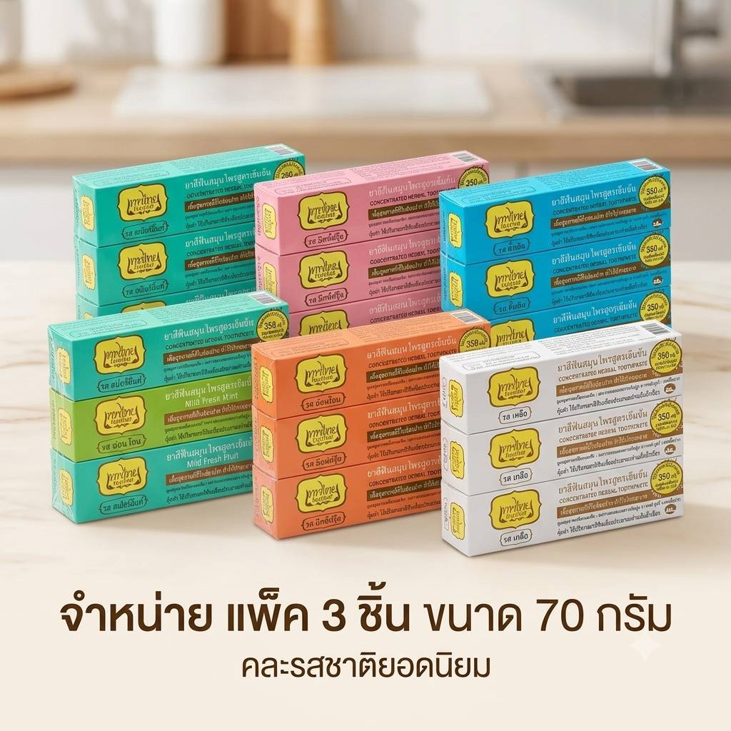 เทพไทย ยาสีฟันสมุนไพร สูตรเข้มข้น ขนาด 70กรัม ยกแพ็ค 3กล่อง