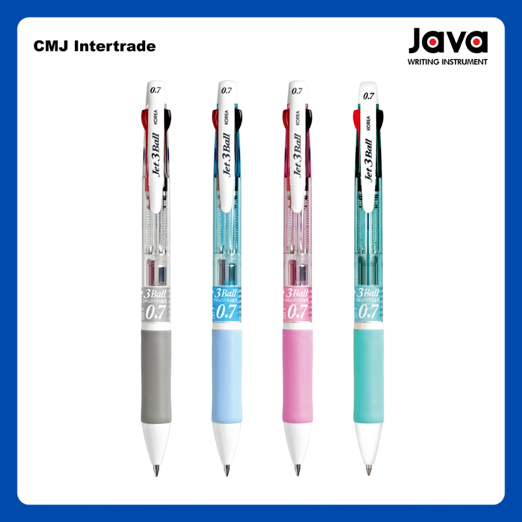 JAVA Jet 3 Ball ปากกาลูกลื่น 3 ระบบ หัวขนาด 0.7 มม. เขียนลื่น สามสีในแท่งเดียว น้ำเงิน ดำ แดง พร้อมด้ามสีพาสเทลสุดน่ารัก