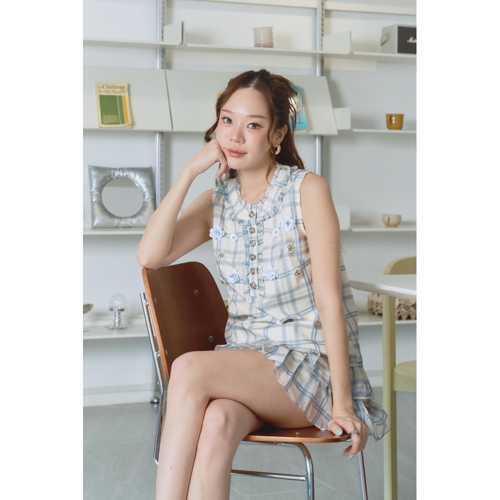 ร253🩵 “ Blue Scott” ฟ้าละมุนตุ่นมากๆ เสื้อแขกุดปักดอกไม้3มิติ #ผ้าชีฟองพรีเมี่ยม