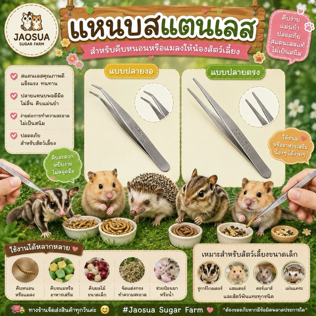 แหนบสแตนเลส สำหรับคีบหนอนหรือแมลงให้น้องสัตว์เลี้ยง