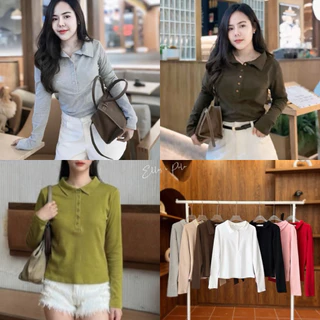 ELLIS i POLO เสื้อโปโล แขนยาวสไตร์ลาฟผ้ายูทรงสวย Size s-l🤎พร้อมส่ง