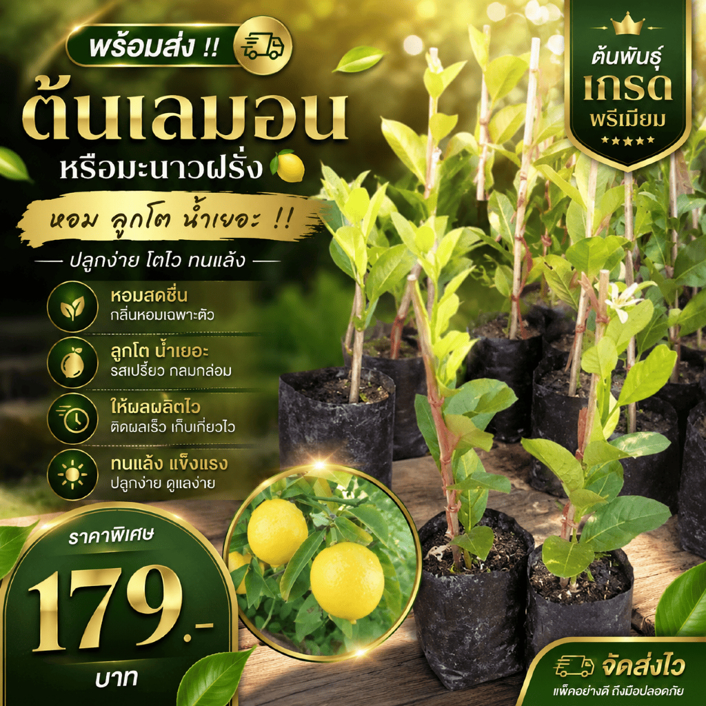 ( พร้อมส่ง ‼️ ) ต้นเลมอนหรือมะนาวฝรั่ง 🍋 หอม ลูกโต น้ำเยอะ ‼️ ทนแล้ง ให้ผลผลิตไว 🚚🌳