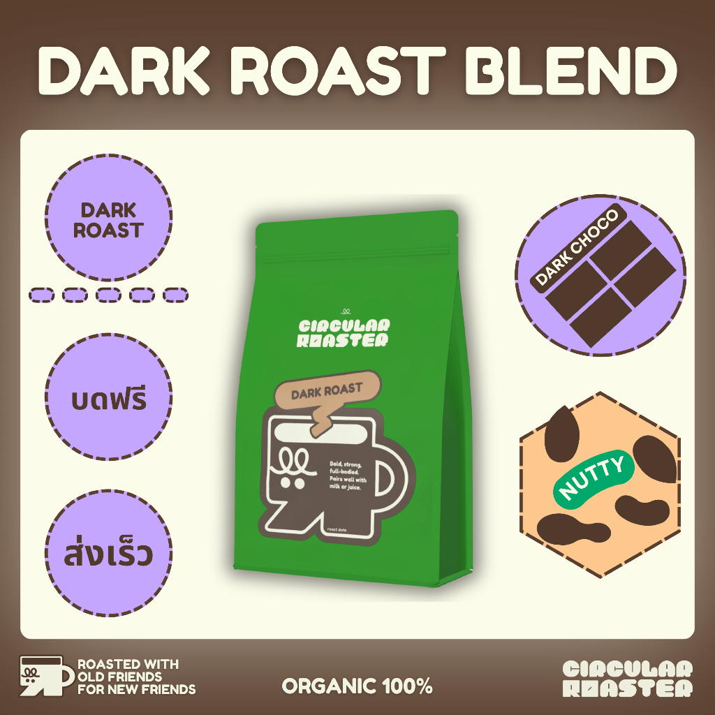 เมล็ดกาแฟ | คั่วเข้ม | Dark Roast | สำหรับเอสเพลสโซ่ | ดริป | เฟรนเพลส | คั่วใหม่ทุกวัน