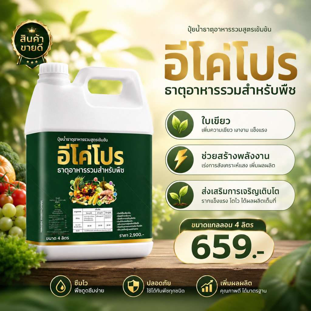 ปุ๋ยน้ำ ธาตุอาหารรวม สูตรเข้มข้น 7 ชนิด ช่วยบำรุงพืชให้แข็งแรง ฟื้นตัวไว ใบเขียวสด 4ลิตร