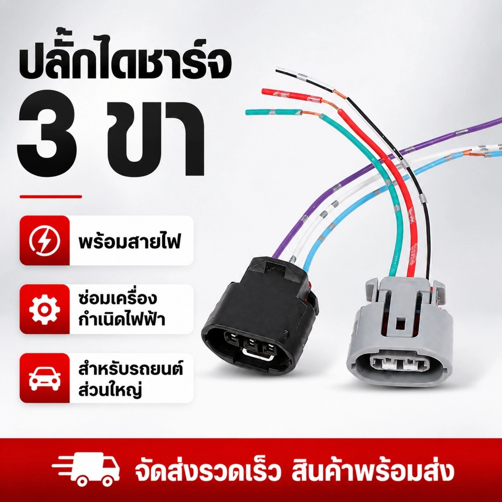 ปลั๊กไดชาร์จ 3 ขา พร้อมสายไฟ ปลั๊กซ่อมเครื่องกำเนิดไฟฟ้า Alternator Connector สำหรับรถยนต์
