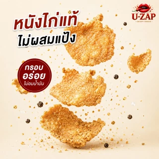 U-ZAP หนังไก่ทอดกรอบ พร้อมผงปรุงรส 4 รสชาติ | Premium Chicken Snack | 40 กรัม