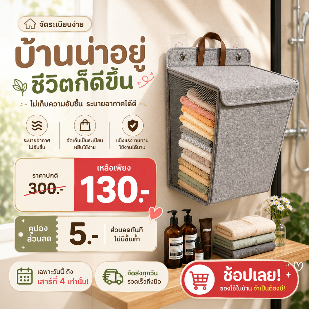 COD ตะกร้าผ้าแขวนผนัง พับได้ ระบายอากาศดี ประหยัดพื้นที่ พร้อมตะขอแขวน l casa & co.