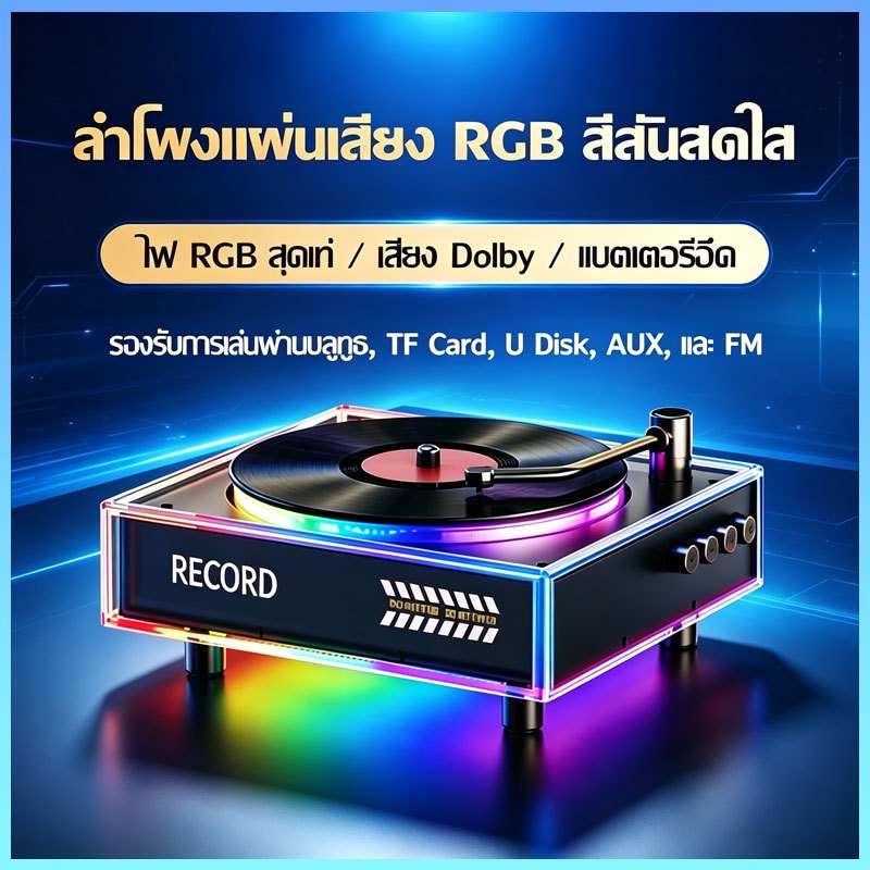 ลำโพงบลูทูธเครื่องเล่นแผ่นเสียงวินเทจ เสียง HiFi โหมดไฟ RGB หลายแบบ เหมาะกับฟังเพลง เล่นเกม ดูหนัง