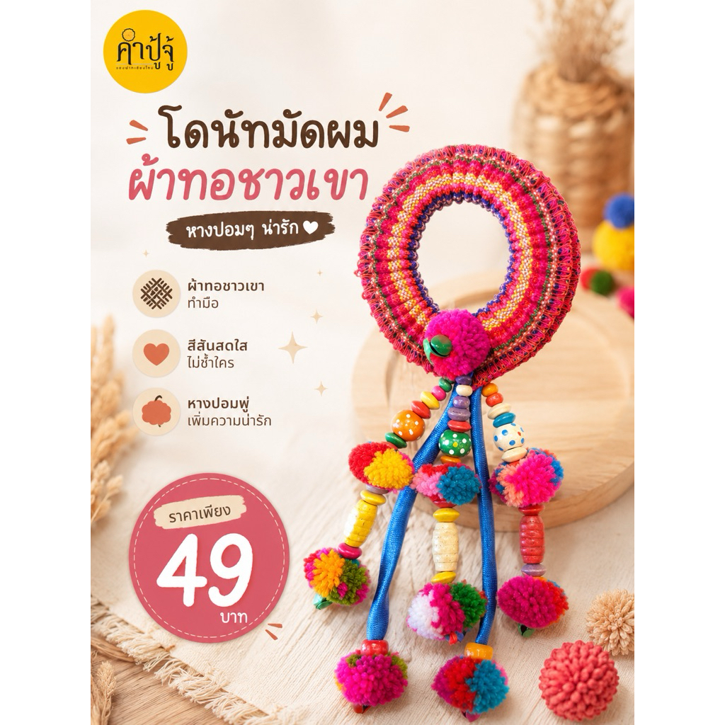 โดนัทมัดผมชาวเขา ผ้าทอปอมๆ มีหางตุ้งติ้ง
