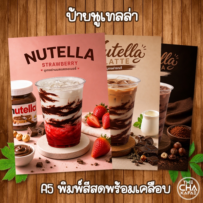 (A5 นูเทลล่า) ป้ายเมนูเครื่องดื่ม ขนาด A5 เคลือบใสแข็ง