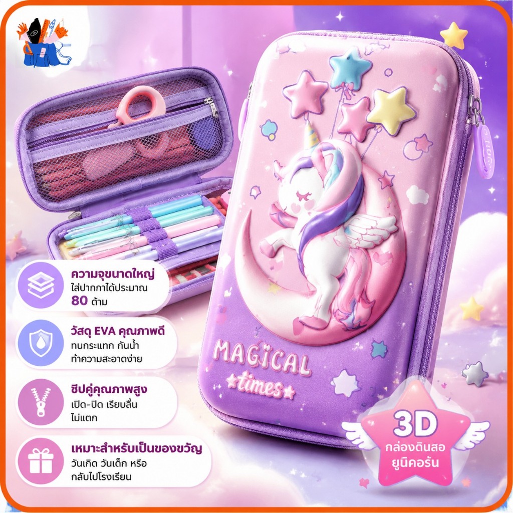 EVA กล่องดินสอ ลายการ์ตูนยูนิคอร์นน่ารัก 3D เหมาะกับของขวัญ สําหรับนักเรียน และเด็ก