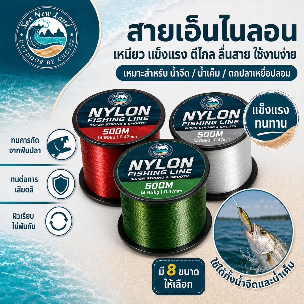 สายเอ็นตกปลาไนลอน 2LB - 40LB สําหรับตกปลา ยาว 500 เมตร 100 เมตร ทนทานต่อการสึกหรอสูง