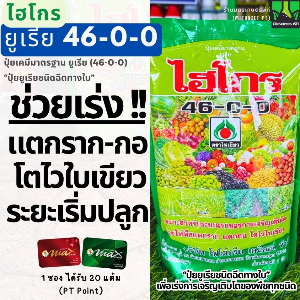 1 กิโลกรัม ปุ๋ยยูเรีย 46-0-0 (แม่ปุ๋ยไนโตรเจน) ยูเรีย / Urea 46-0-0 ไฮโกร ตราไฟเขียว ยูเรีย 1 KG