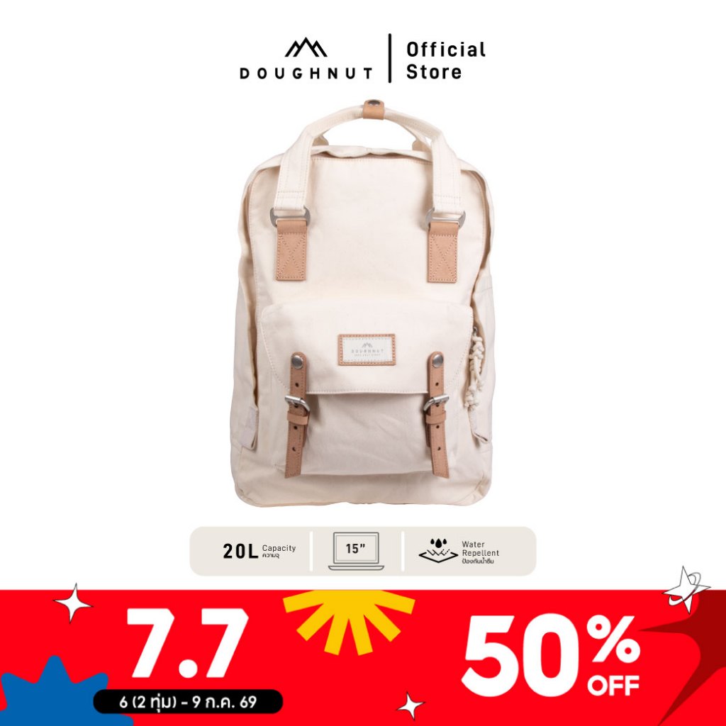 DOUGHNUT รุ่น Macaroon 20L Organic Cotton Series กระเป๋าเป้ สารพัดช่องจัดเก็บ สายสะพายบุนวม อะไหล่หนังแท้ ทนทาน ของแท้
