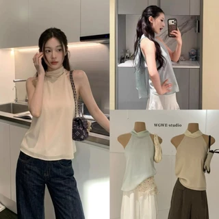 (พร้อมส่ง) เสื้อแขนกุดผูกโบว์หลัง - 10090 TAG WG.WE 🇰🇷