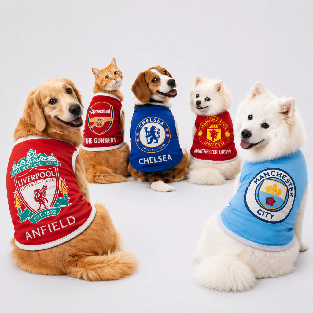 เสื้อกล้ามหมาแมว ผ้ายืดอย่างดี ลายฟุตบอล สโมสรชั้นนำ กระต่าย แฮมเตอร์ เสื้อหมาใหญ่ รองรับถึง 40 kg.