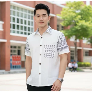 เสื้อพื้นเมืองผู้ชายแขนสั้น รวมสีขาว