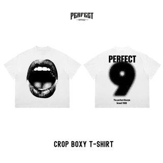 (ลายใหม่)เสื้อยืดครอป ทรงBoxy T-shirt คอฟิตเนื้อผ้า Cotton 100% - PERFECTBRAND.01