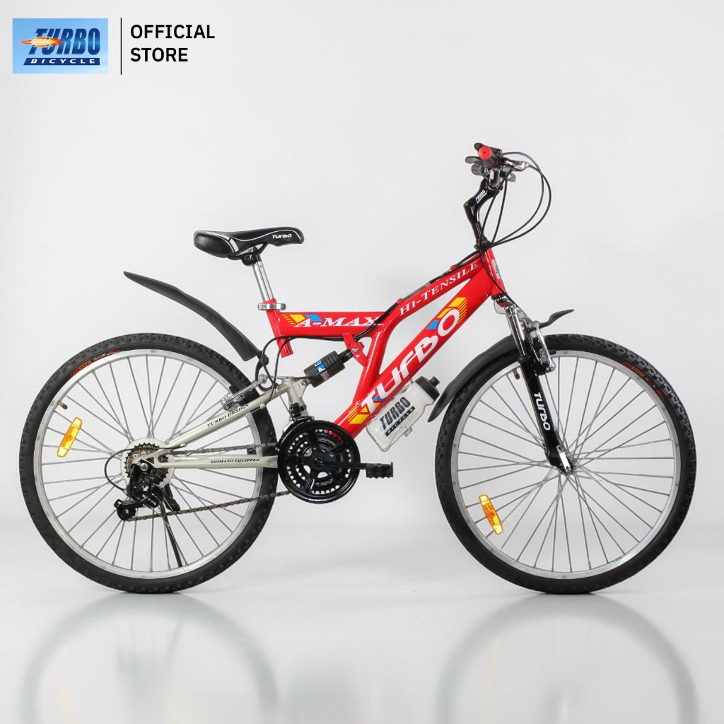 TURBO A-MAX จักรยานเสือภูเขา 26 นิ้ว 18 สปีด Shimano ฟูลซัส โช้คหน้า-หลัง พร้อมบังโคลน MTB