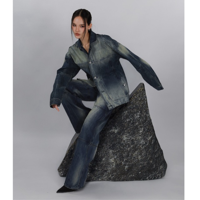 MOTTOM - RAW Stonewash Mid Rise Wide Leg Jeans [Unisex] | กางเกงยีนส์เอวกลาง ขาบาน