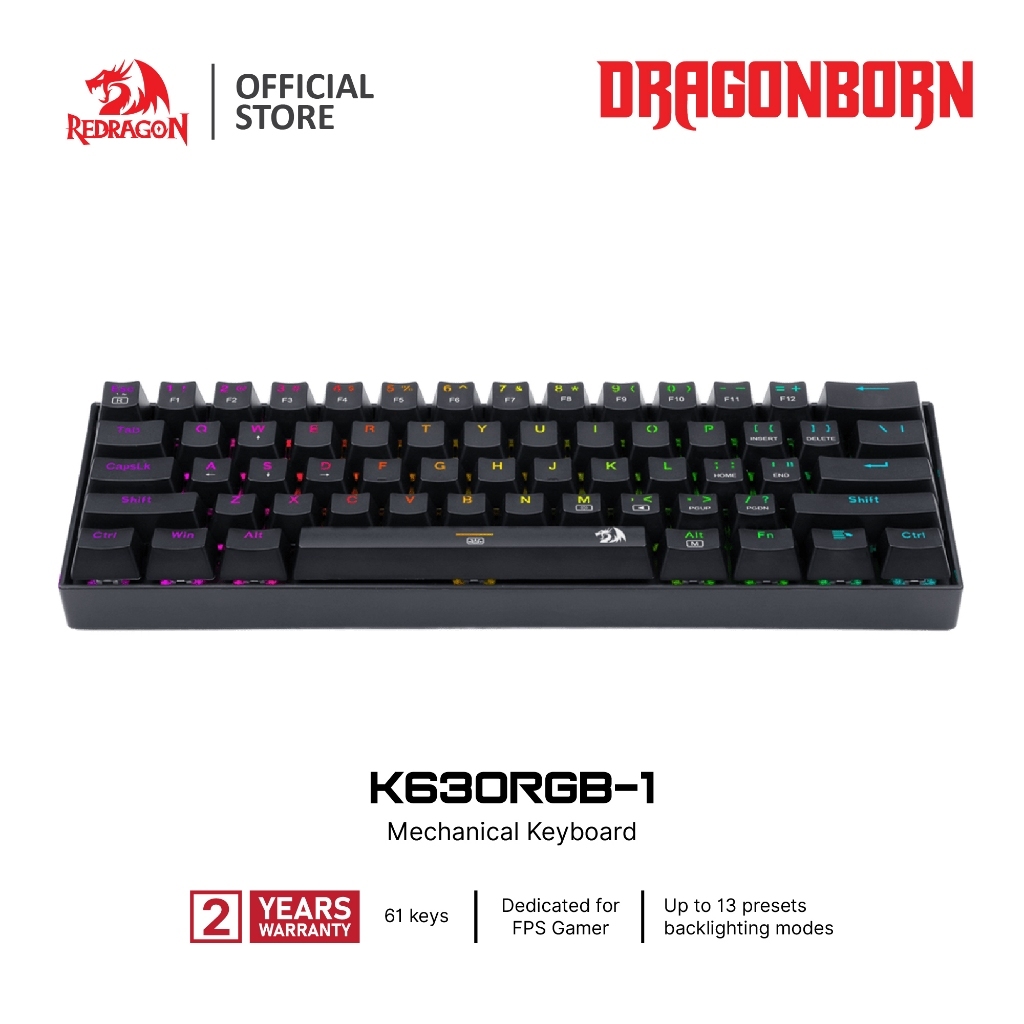 Redragon K630B Dragonborn RGB 60% 61 ปุ่ม คีย์บอร์ดเกมมิ่งแบบมีสายคีย์บอร์ดเมคานิคอลขนาดกะทัดรัด พร้