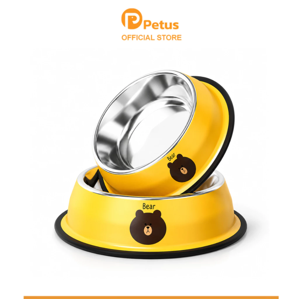Petus ชามสแตนเลสสัตว์เลี้ยง ชามใส่อาหารสุนัข แมว ชามสัตว์เลี้ยง ขอบยางกันลื่น Stainless Steel Bowl