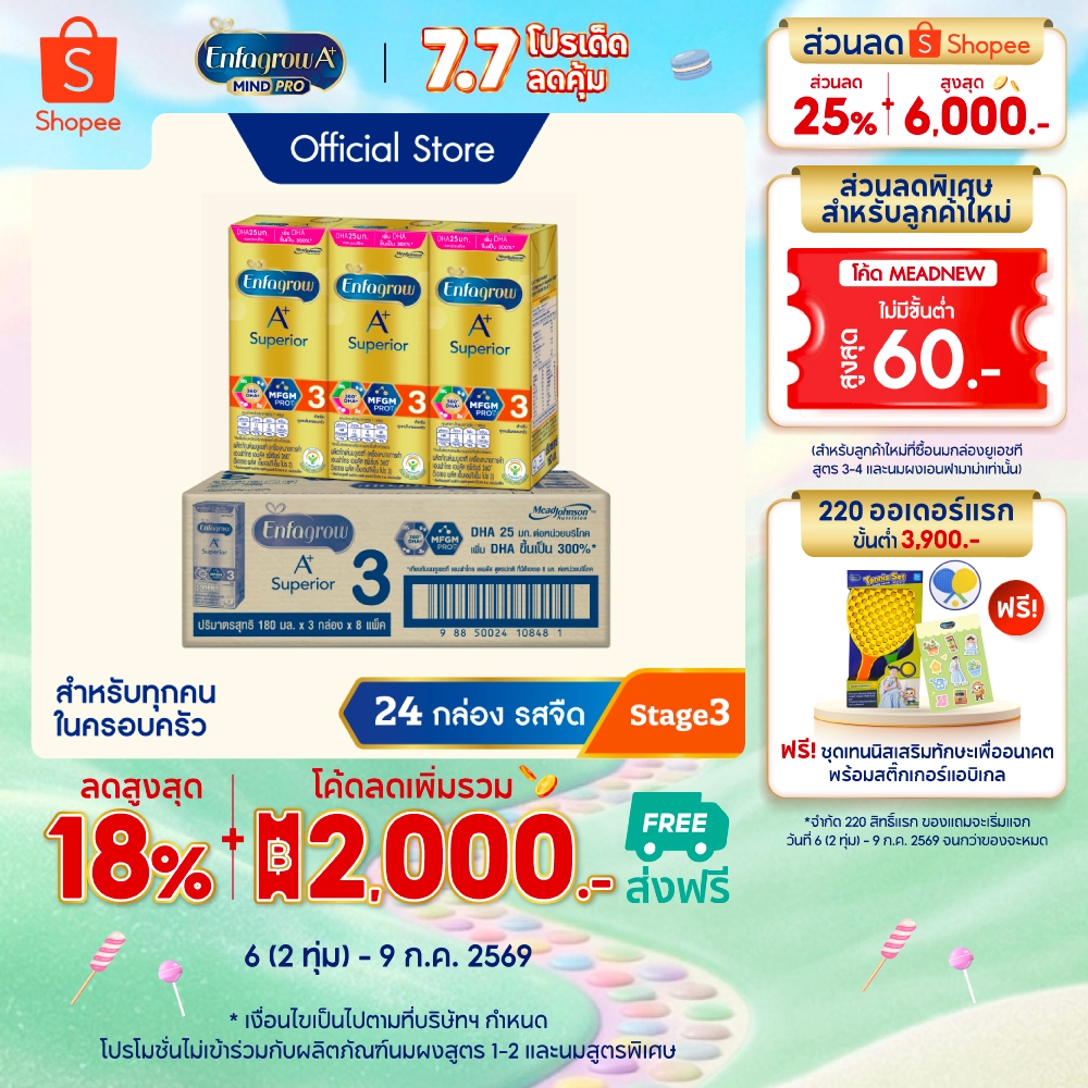 นมกล่อง เอนฟาโกร ยูเอชที ซุพีเรียร์ สูตร3 (24 กล่อง) Enfagrow UHT Superior Stage3 (24 boxes)