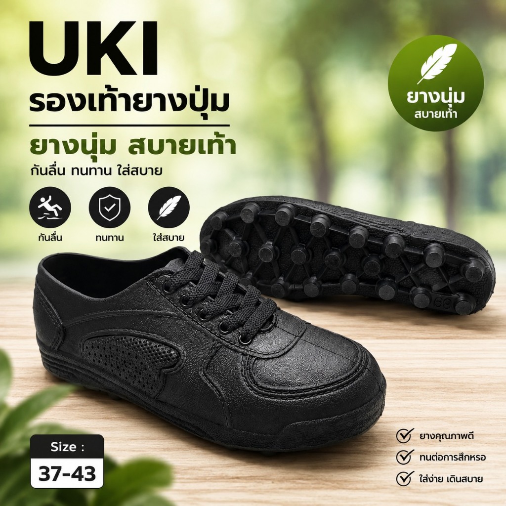 รองเท้ายางปุ่ม (รองเท้าทำสวน) แบบมีปุ่ม เบอร์ 37-42 สีดำ