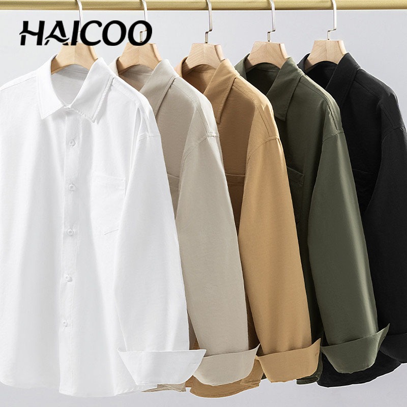 HAICOO เสื้อเชิ้ตผู้ชาย ผ้าเย็น ใส่สบาย แห้งไว ไม่เหนียวตัว ทรงมินิมอล ใส่เที่ยว ขับรถ เดินห้าง