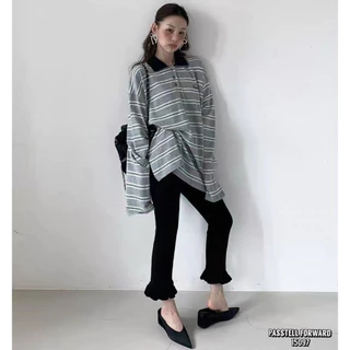 📍พร้อมส่ง📍90602 Korea ruffle cropped skinny กางเกงสกินนี่ดีเทล แต่งขาระบายน่ารักมากค่า ผ้ายืดกระชับใส่สวยมาก ทรง7ส่วน