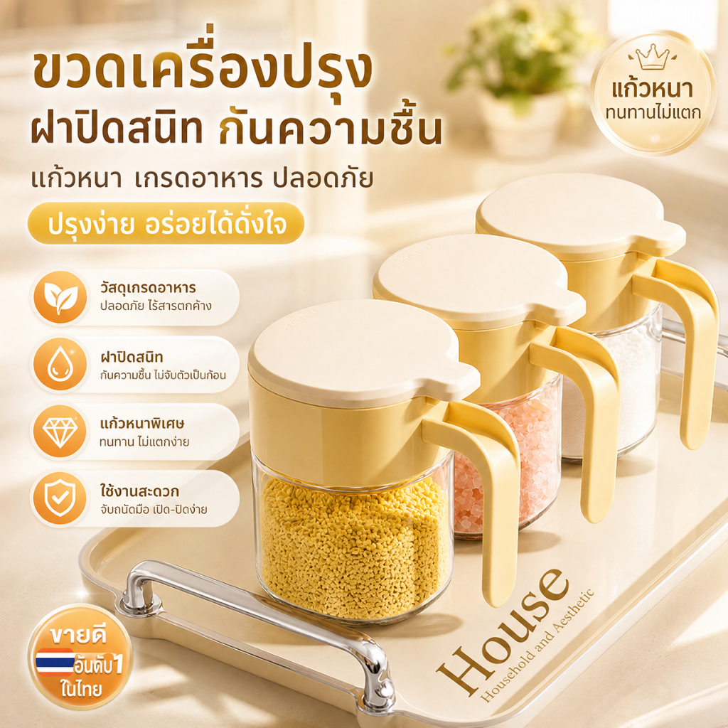 GT ขวดแก้วใส่เครื่องเทศ ขวดเครื่องปรุง กระปุกใส่เครื่องปรุง โหลแก้วใส่เครื่องปรุง 2IN1 มาพร้อมช้อน กันความชื้น 360ML