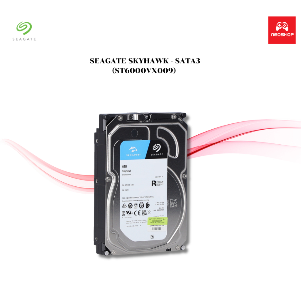 6 TB 3.5 INCH HDD (ฮาร์ดดิสก์ 3.5 นิ้ว) SEAGATE SKYHAWK - SATA3 (ST6000VX009)