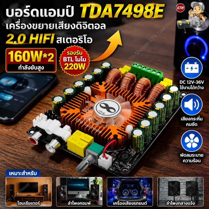 SIENWINY แอมป์จิ๋ว TDA7498E บอร์ดแอมป์ 2.0 HIFI สเตอริโอ 160W*2 เครื่องขยายเสียงดิจิตอล รองรับ BTL โมโน 220W DC 12V-36V