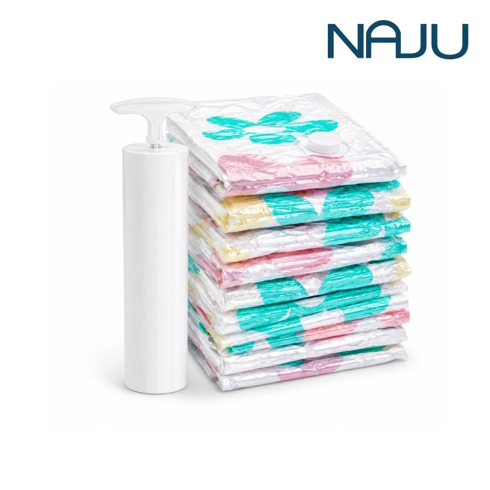 Naju ถุงสุญญากาศ Vacuum Bag 1 ชิ้น ถุงเก็บเสื้อผ้า ผ้าห่ม มีวาล์ว ปั๊มลมในตัว หนาแน่น กันฝุ่น ประหยัดพื้นที่