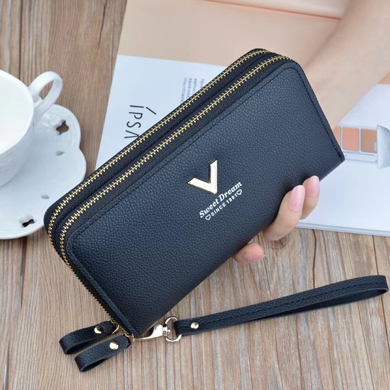 กระเป๋าสตางค์ใบยาว2ซิปโลโก้ V จุจุกระเป๋าแฟชั่น(GC-001) กระเป๋าสำหรับผู้หญิง จุของได้เยอะ