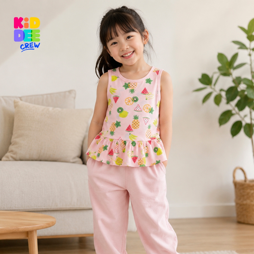 KiddeeCrew เสื้อกล้ามเด็ก สีชมพูลายผลไม้ เหมาะสำหรับอายุ 1-8 ปี